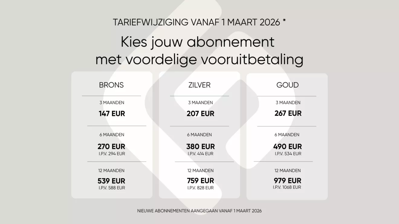 abonnement VOORUITBETALING -  - Tarieven